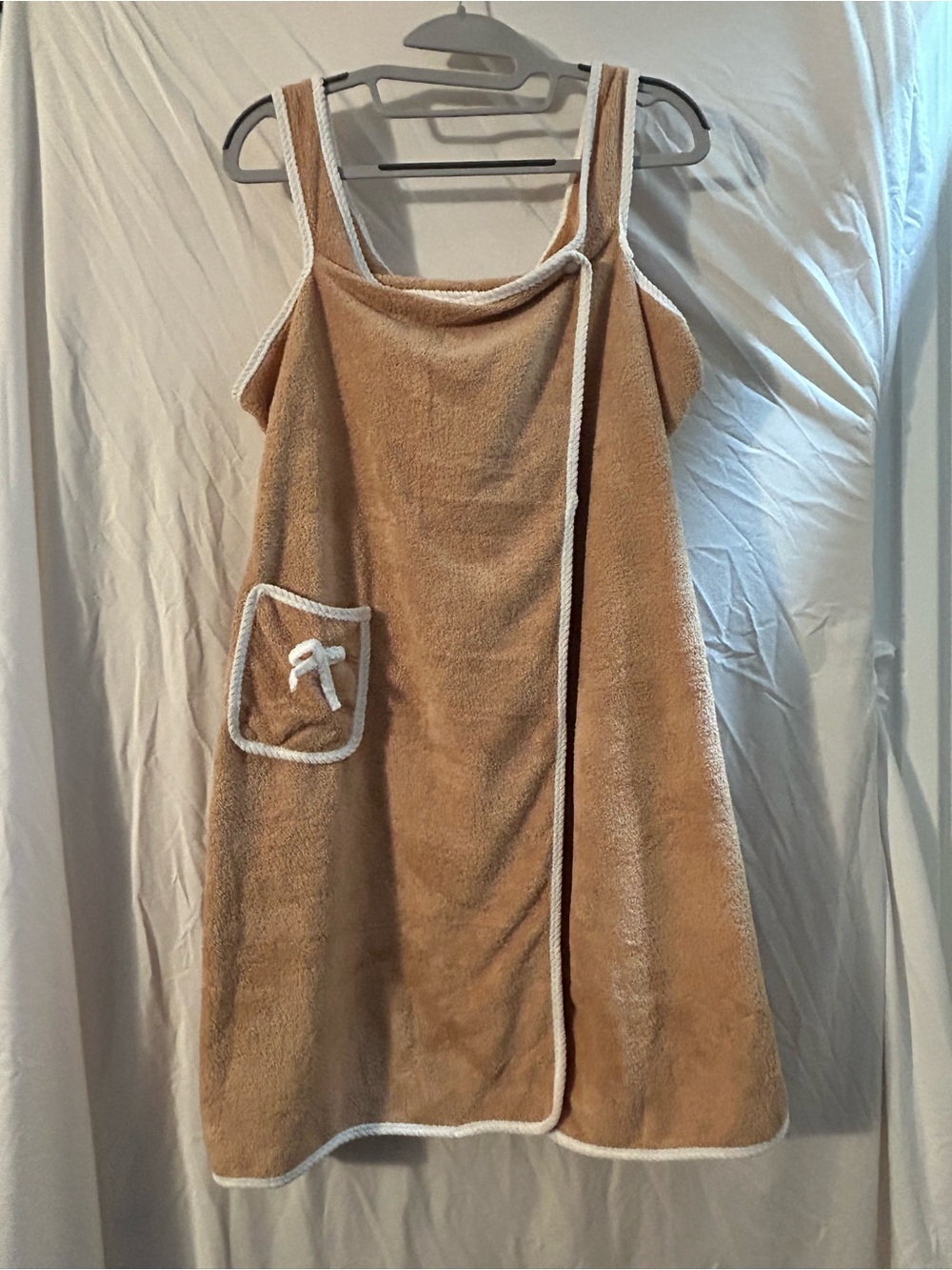 Women’s Tan Terry Spa Wrap Dress with White Trim
